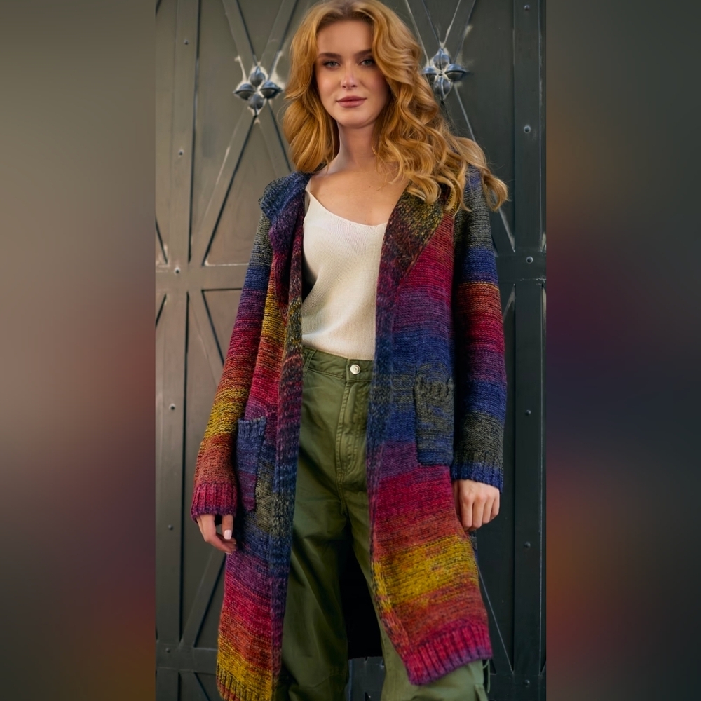Anthroplogy X Knit Longline Ombre Gradient Collared Jacket/Cardigan OS NWT $264
